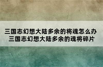 三国志幻想大陆多余的将魂怎么办 三国志幻想大陆多余的魂将碎片